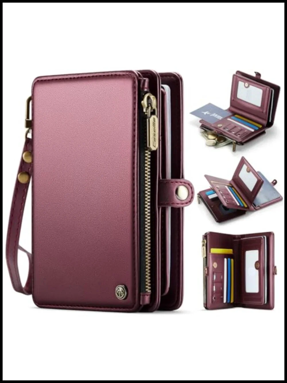 Travel Passport Holder Wallet with AirTag Slot RFID Blocking, 11 Card Slots, PU